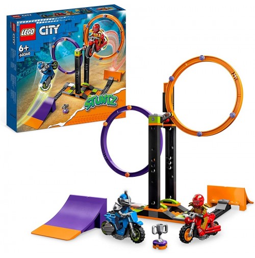 LEGO 60360 City Stuntz Sfida Acrobatica: Anelli Rotanti, Gare per 1 o 2 Giocatori con Moto Giocattolo Carica e Vai, Giochi per Bambini dai 6 Anni, Set 2023